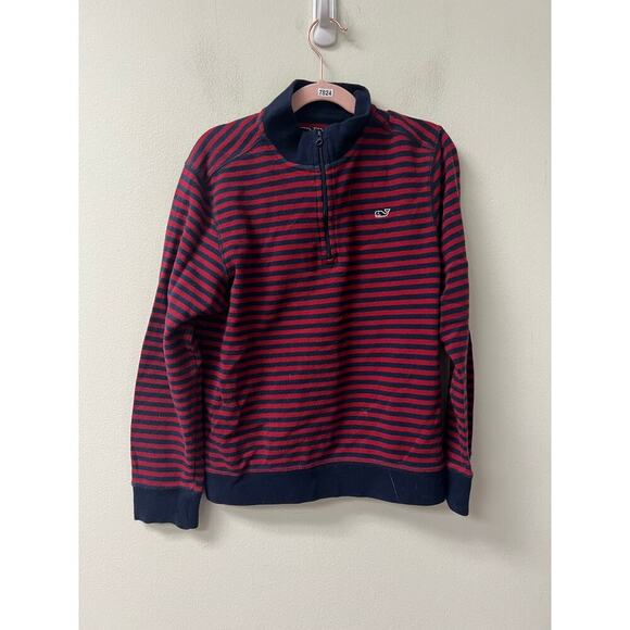 Boy's VineyardVines Navy Blue Red Stripe LongSleeve QuarterZip Pullover Sz 12/14 - Picture 1 of 3